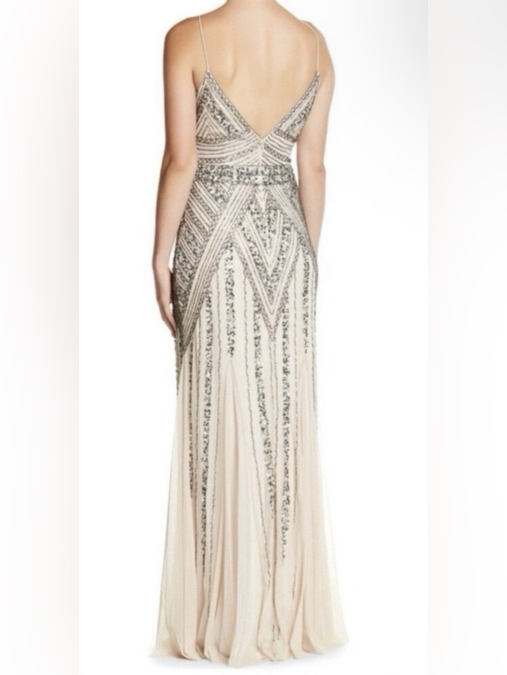 NWT- Marina Embellished Cream Mesh Evening Gown - Picture 4 of 5
